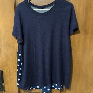 Papermoon Marisol Mixed Material Blouse - Navy Poka Dots - XL (Stitch Fix)